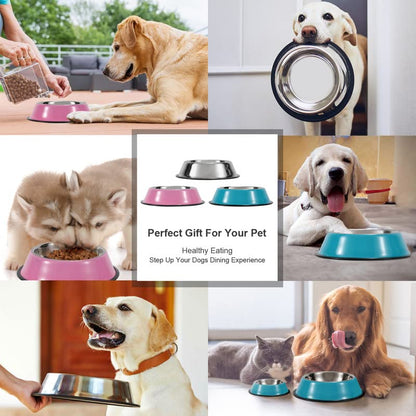 WERFORU 2 Pieces Dog Bowls Stainless Steel Dog Cat Pet Bowls for Feeding Water and Food Pink Medium Size