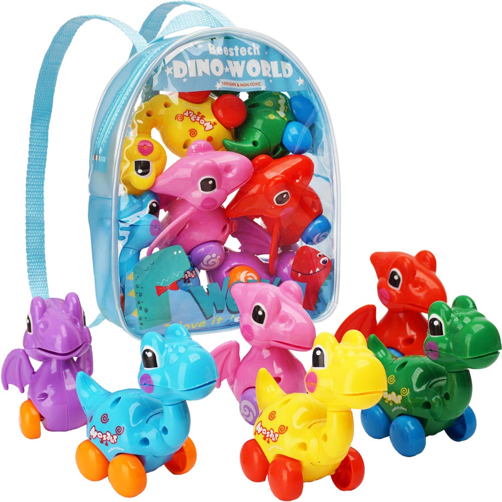 Dinosaur Toys - 6 Pack Wind Up Pull Back for 3-6 Years Old Girls Toddlers Boys, Birthday Party Supplies Favors With Backpack