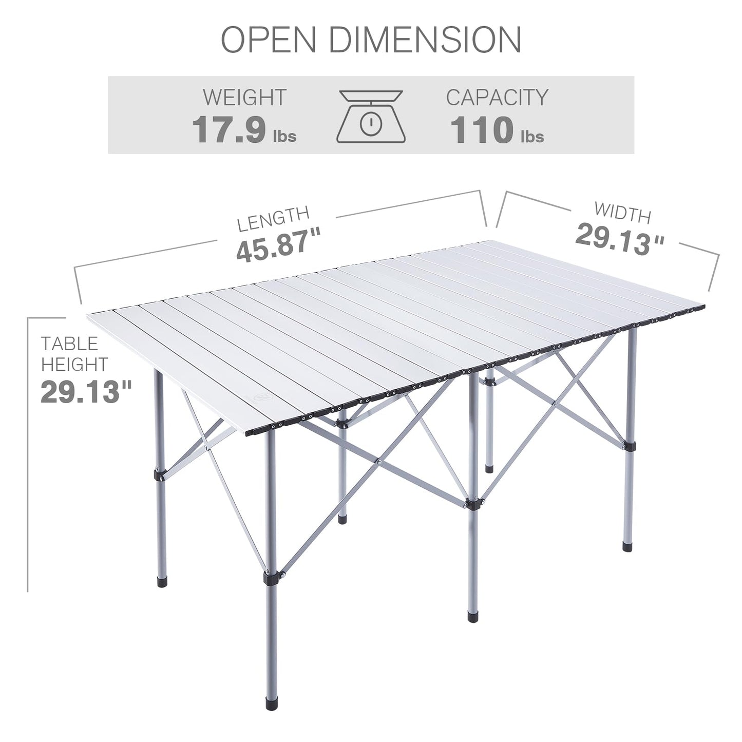 EVER ADVANCED Camping Table, Fold up Lightweight, 4-6 Person Portable Roll up Aluminum Table with Carry Bag for Outdoor, White