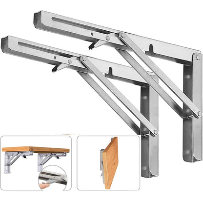 Folding Shelf Brackets, Max Load 300 lb, Heavy Duty Stainless Steel Collapsible Wall Mounted Shelf Brackets for Table, Space Saving DIY Bracket, Pack of 2 (2, Foldable 12")