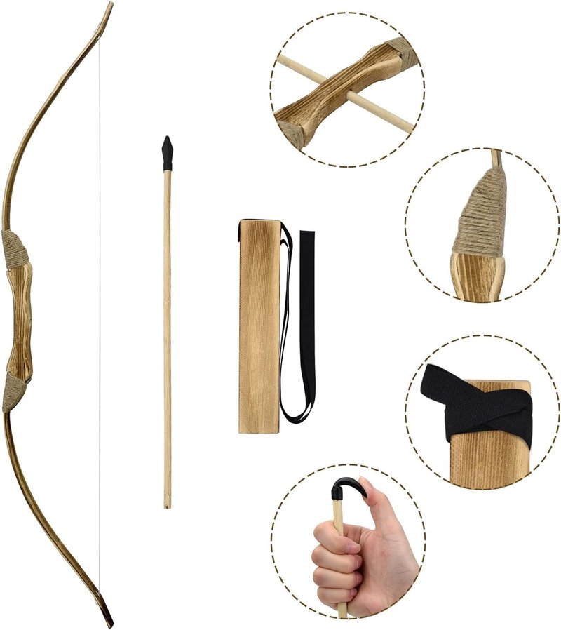 Kids Bow and Arrow Set - 32-Inch Handmade Wooden Archery Toy for Ages 4-12 | Includes Bow, Quiver & 10 Arrows