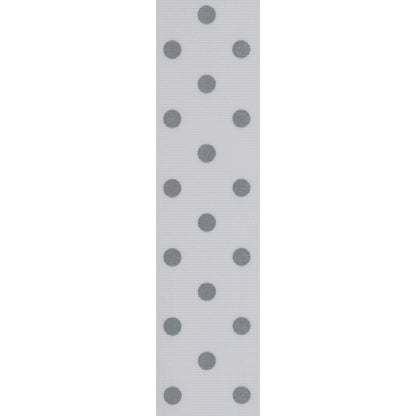 Offray 876600 1.5" Wide Grosgrain Ribbon, Metallic Silver and White Polka Dot, 3 Yards