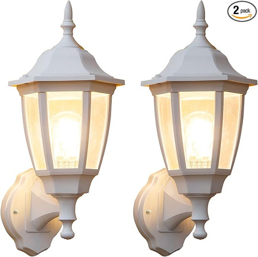 FUDESY Outdoor Wall Lantern, Exterior Waterproof Wall Sconce Light Fixture, White Front Porch Light Wall Mount for Garage, Patio, Yard, FDS2542EW (Bulb Included) 2-Pack