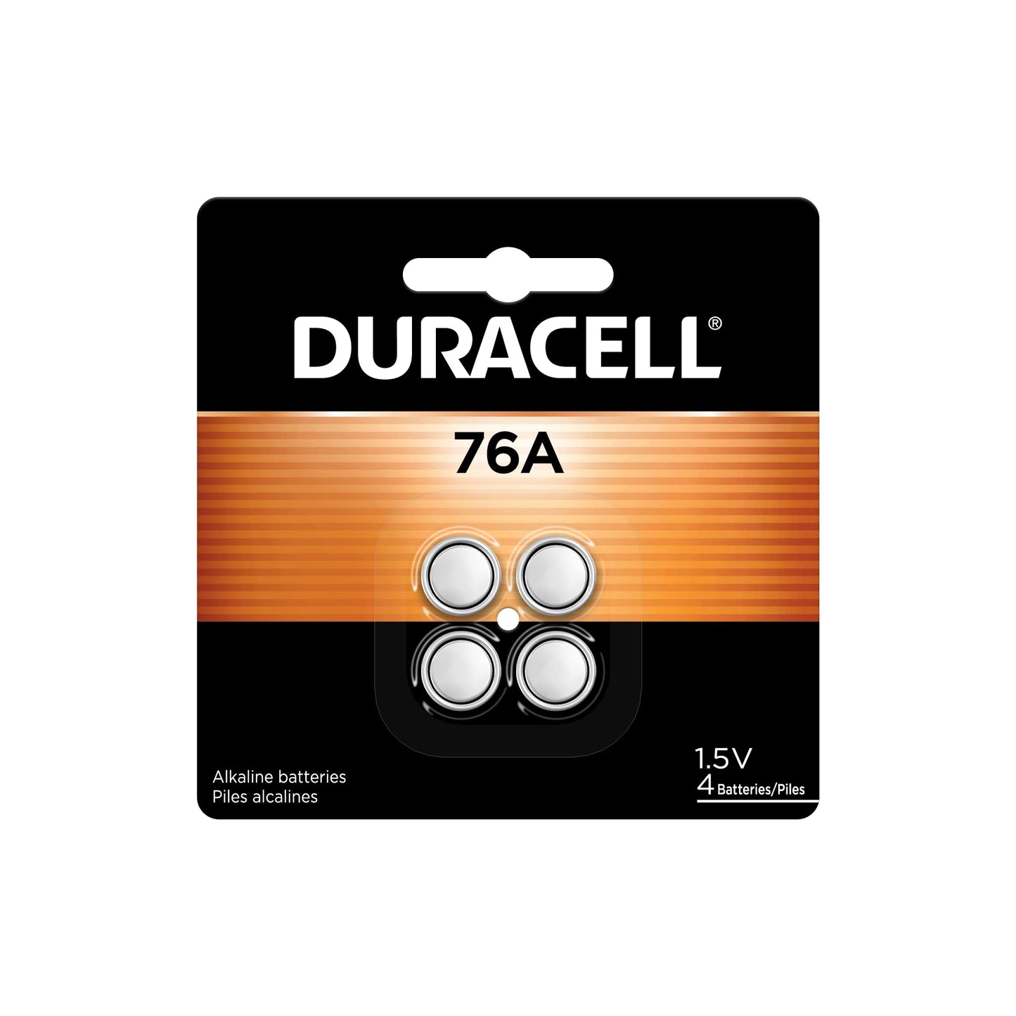 Duracell 76A 1.5V Batteries, 4 Count (Pack of 1), 76A 1.5 Volt Battery, Equivalent to LR44, A76, and AG13, Long-lasting for Watches, Alarms, Calculators and More