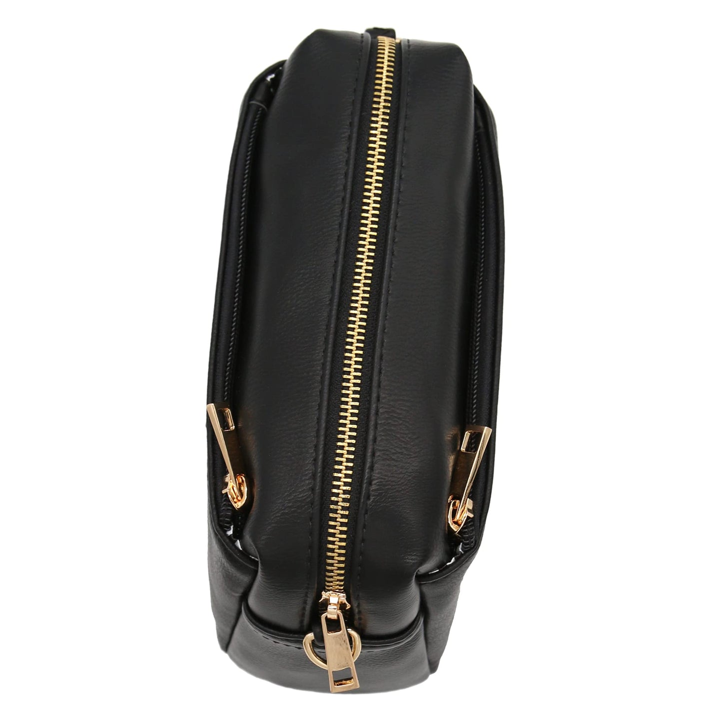 FashionPuzzle Triple Zip Small Crossbody Bag (Black)