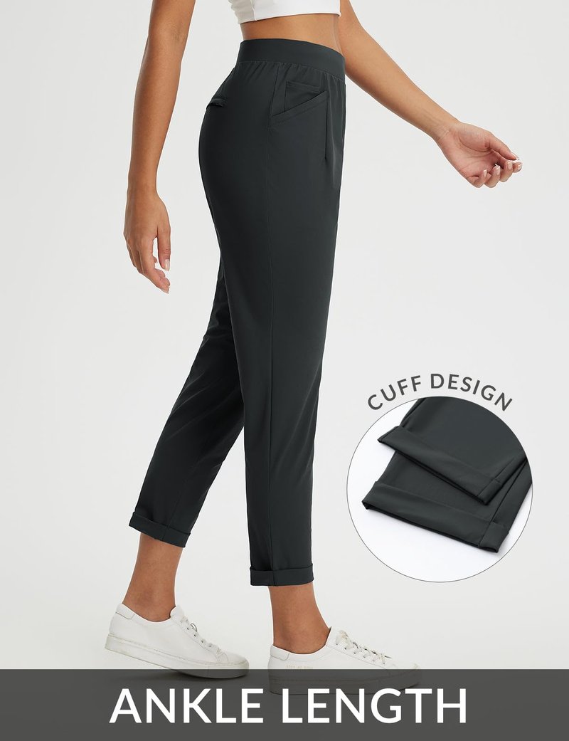 baleaf Womens Work Pants Petite Travel Stretchy Dress Business Casual Slacks Golf Airport Clothing Summer Black L