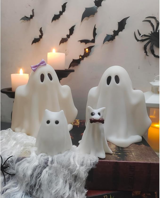 Halloween Decorations Indoor,Ghost Decor, Light Up Ghosts Kit Set of 4,Friendly Pets,Gothic Home Decor (2ghost 2cat)