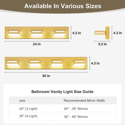 Donrao 24-Inch 3-Light LED Modern Gold Bathroom Vanity Light Fixtures Over Mirror, Bathroom Lighting Fixtures with Cool White 6000K, Vanity Wall Lights for Bath Restroom Powder Room
