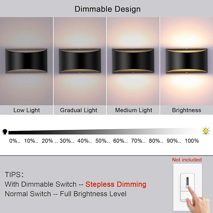 LIGHTESS LED Wall Sconce Light Indoor Dimmable Wall Lights Modern 12W Hallway Wall Lighting for Living Room Bedroom Stair, Warm White
