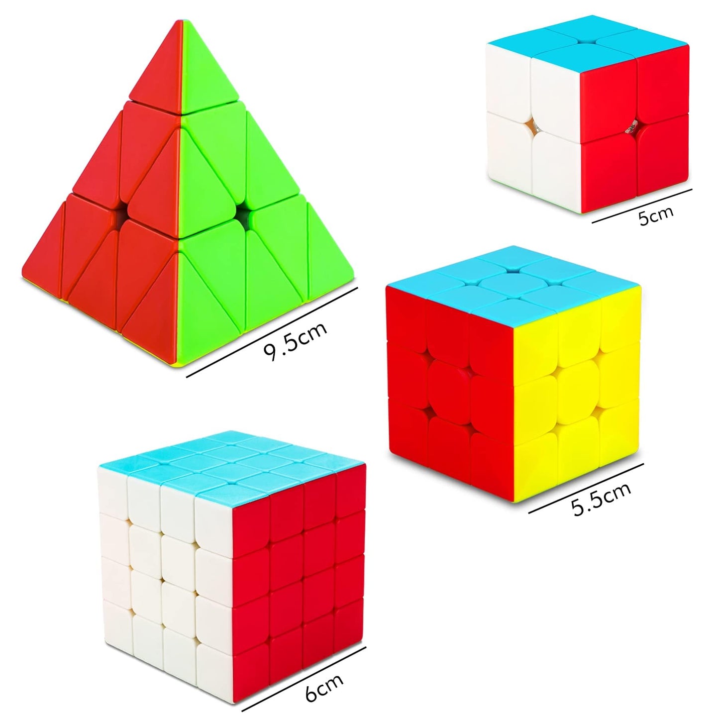 Coolzon Speed Cube Set, 4 Pack Stickerless Magic Cube Set 2x2 3x3 4x4 Pyraminx Triangle, Easy Turning 3D Puzzle Cube Games Toy Present for Kids Adults