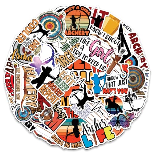 Archery Stickers 50 Pieces Vinyl Waterproof Decal for Laptop Water Bottle Phone Car Window Bike Motorcycle Stakeboard Scrapbook Archer Sticker Gifts for Kid Teen Adult