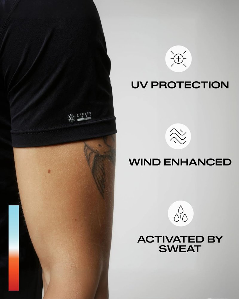 FREEZETECH Men’s Cooling Short Sleeve Shirt Black Small – Breathable Moisture-Wicking Athletic Top with Advanced Cooling Print & UPF 40+ for Running Training Gym
