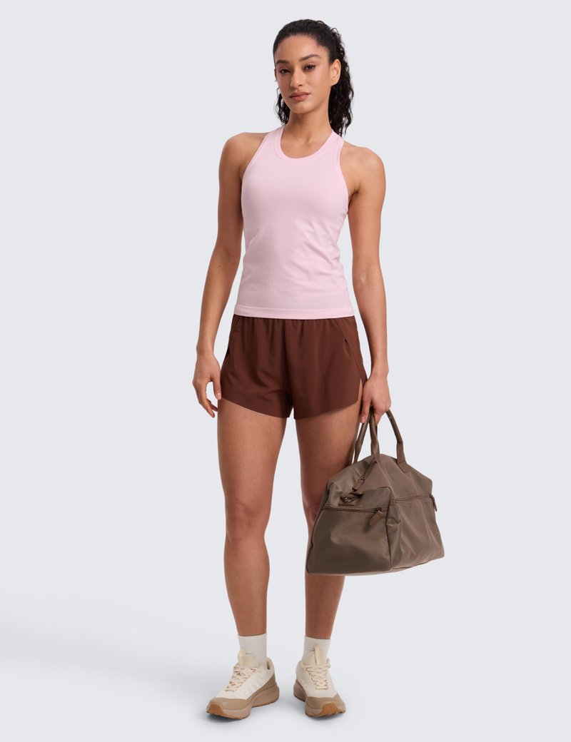 CRZ YOGA Seamless Workout Tank Tops for Women - Athletic Running Gym Sleeveless Shirts Crewneck Racerback Breathable Strawberry Pink Medium