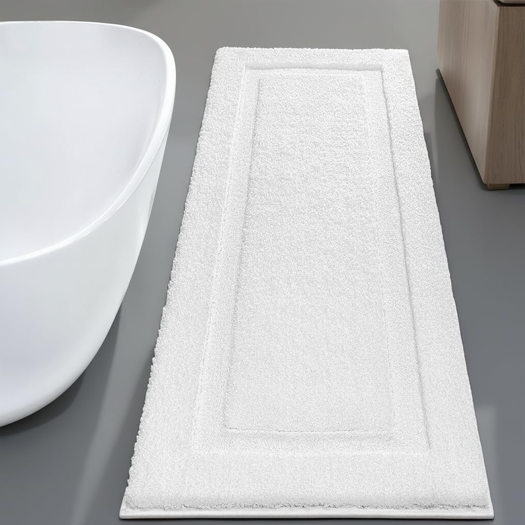 SHACOS Large Soft Bathroom Rugs 24"x60" Long Bath Runners Non Slip Washable Absorbent Bath Mats Carpets Bathroom Tub Double Sink Vanity Floor Mats, White 2'x5'