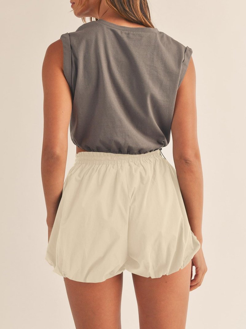 Fisoew Womens Summer Bubble Shorts Casual High Waisted Workout Puffy Shorts with Pockets Apricot