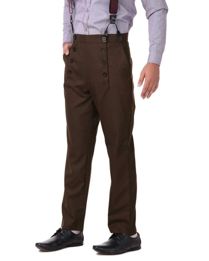 ThePirateDressing Steampunk Victorian Cosplay Architect Men’s Pants – High-Waist Gothic Trousers for Halloween, Renaissance, Tussar Poly-Viscose Fabric – Suspenders Ready C1328-Espresso-X-Large