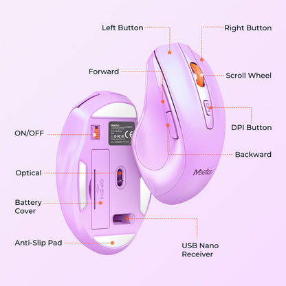 MEETION Wireless Keyboard and Mouse, Full-Sized Cordless Keyboard with Wrist Rest and 3 DPI Adjustable Mouse, Keyboard and Mouse Set with 2.4GHz USB Receiver, for PC/Computer/Laptop/Windows/Mac, Pink