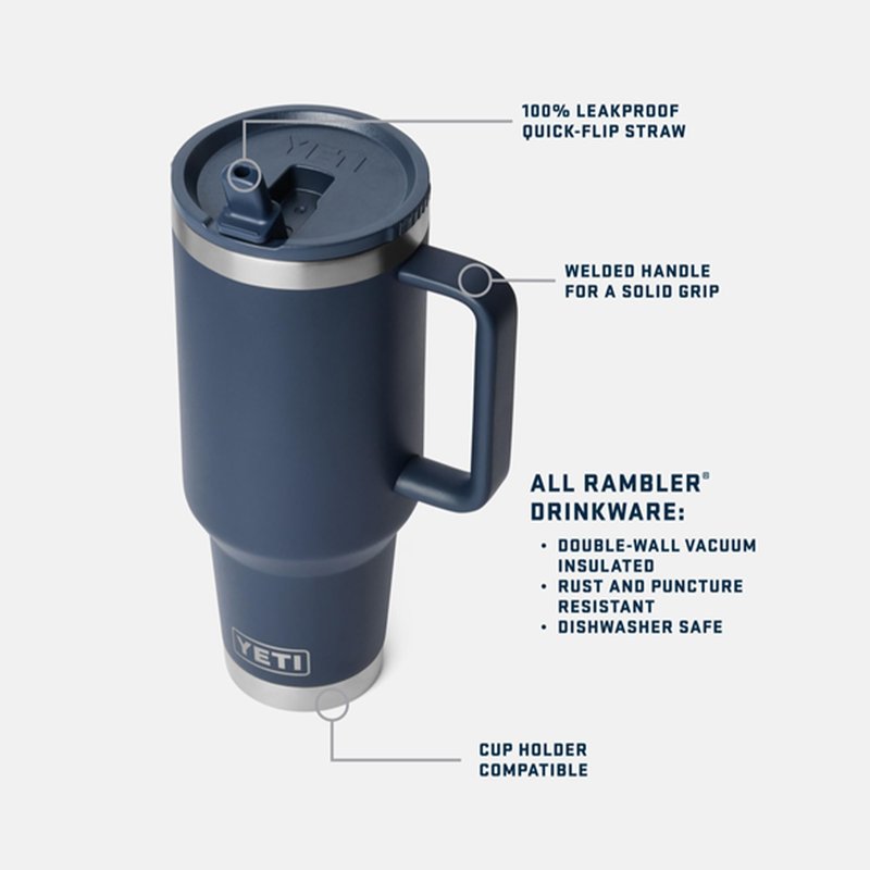 YETI Rambler 40 oz Travel Mug with Flip Straw Lid – Stainless Steel, Vacuum Insulated, Leakproof, Cup Holder Friendly, Cape Taupe