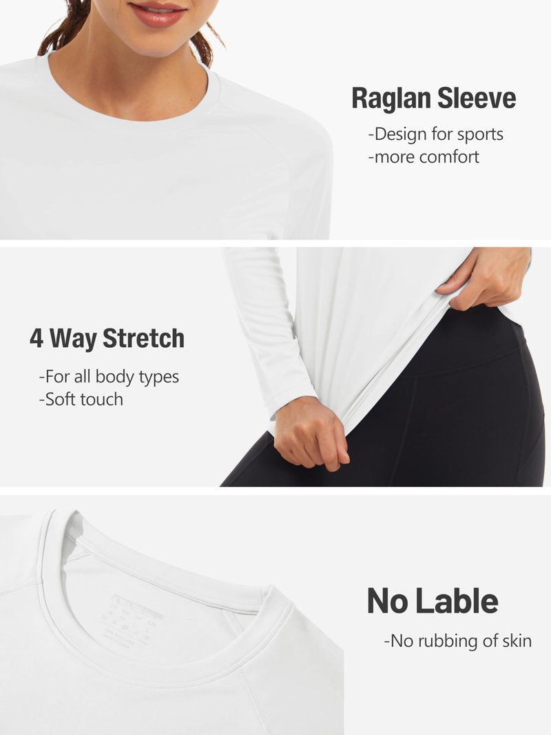 TACVASEN Women's Long Sleeve Sun Shirts UPF 50+ UV Protection Rash Guard Swim Shirts Quick Dry Workout Tops
