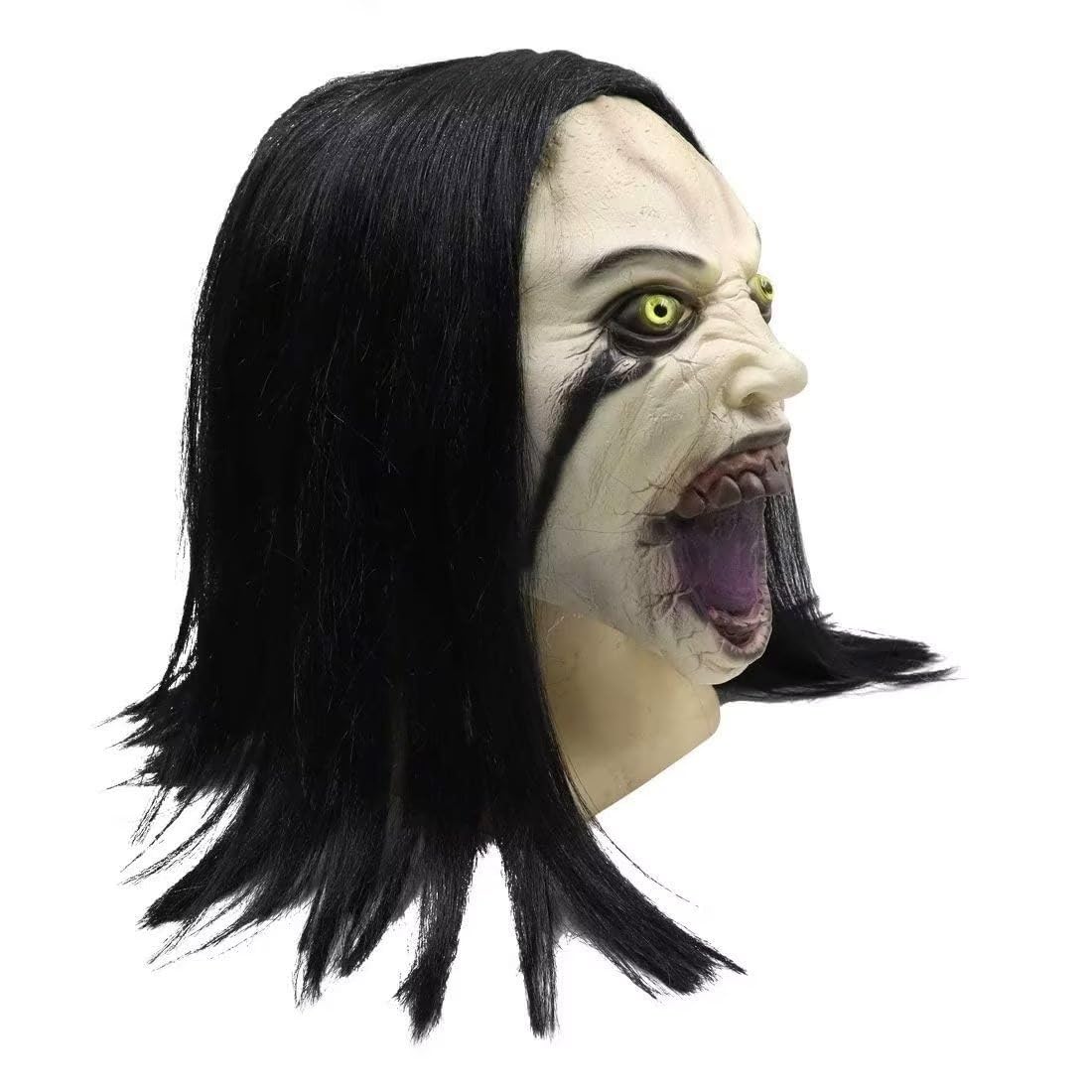 Bulex Horror Crying Woman Mask with Wigs Scary Evil Ghost Devil Creepy Demon Full Head Latxe Mask Horror Halloween Masquerade Party Cosplay Props