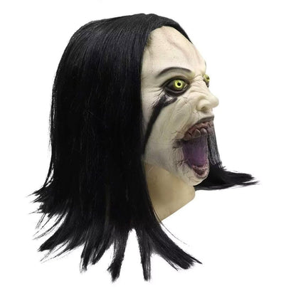 Bulex Horror Crying Woman Mask with Wigs Scary Evil Ghost Devil Creepy Demon Full Head Latxe Mask Horror Halloween Masquerade Party Cosplay Props