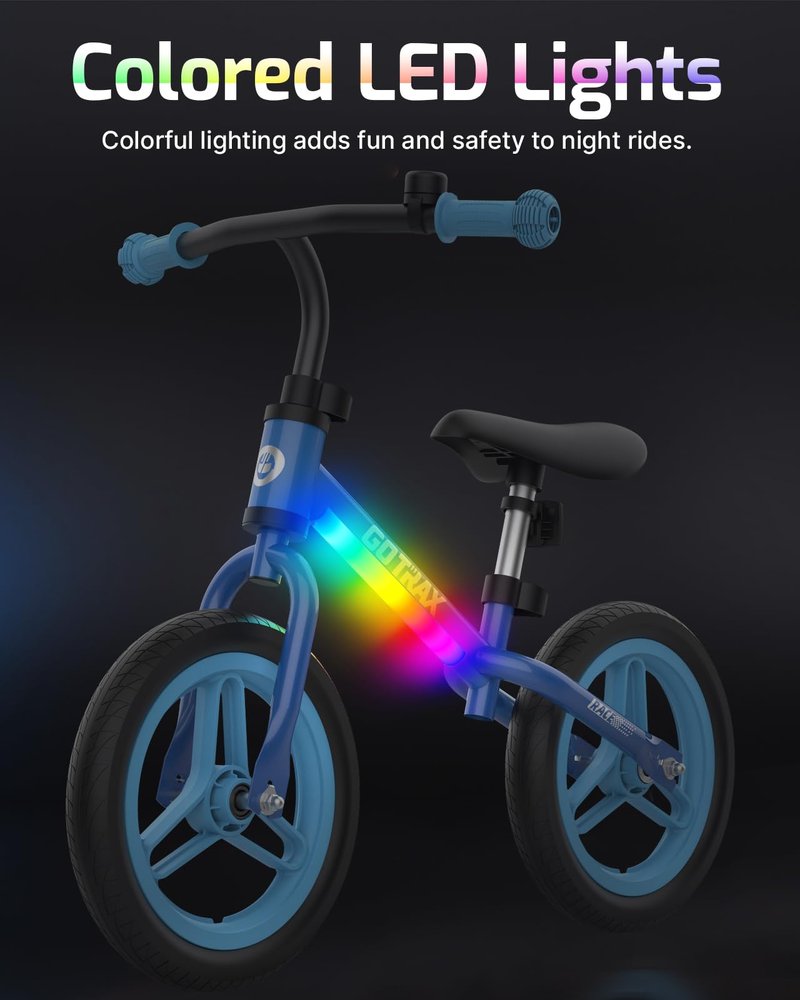 Gotrax KS12 Balance Bike for 2-5, 12" Toddlers Push Bike with LED Light, Adjustable Seat & Handlebar, Flat-Free Tires & Easy Assembly Kids Bicycle, Lightweight & No Pedal, Gift for Boys Girls, Blue