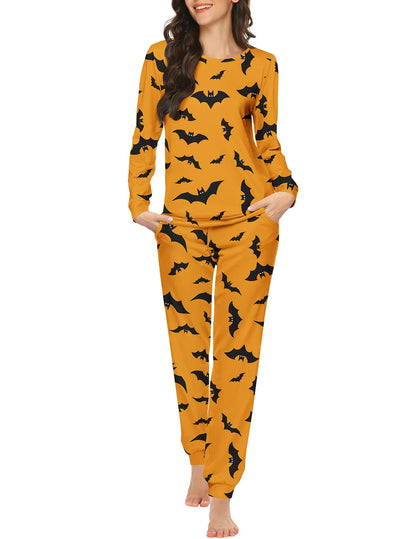Ekouaer Womens Halloween Jogger Pajama Sets Long Sleeve Sleepwear Round Neck Nightwear Soft Pjs Lounge Sets with Pockets Yellow Halloween Medium