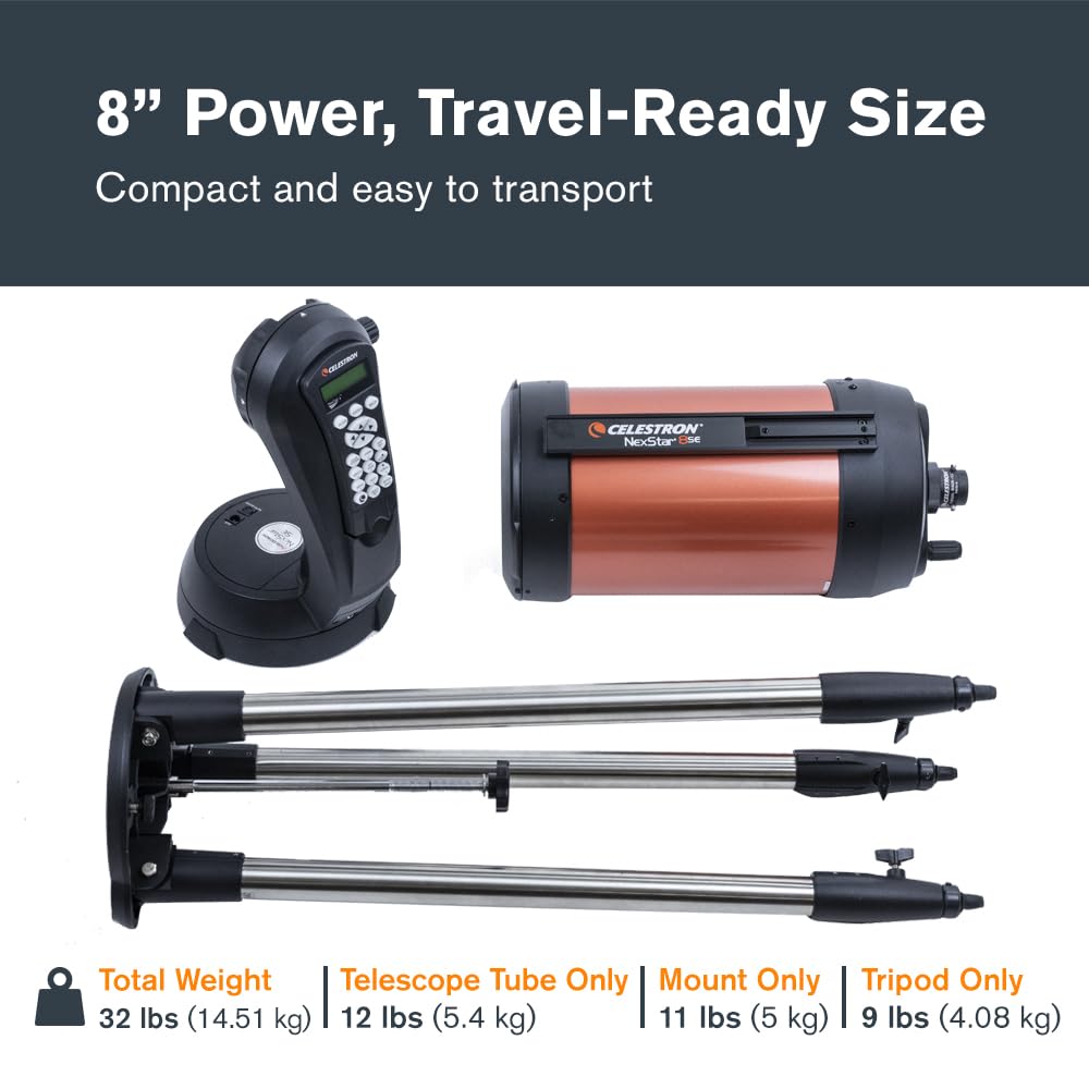 Celestron NexStar 8SE Computerized Telescope – 8-Inch Schmidt-Cassegrain Optical Tube – Fully Automated GoTo Mount with SkyAlign – Ideal for Beginners and Advanced Users – 40,000+ Object Database