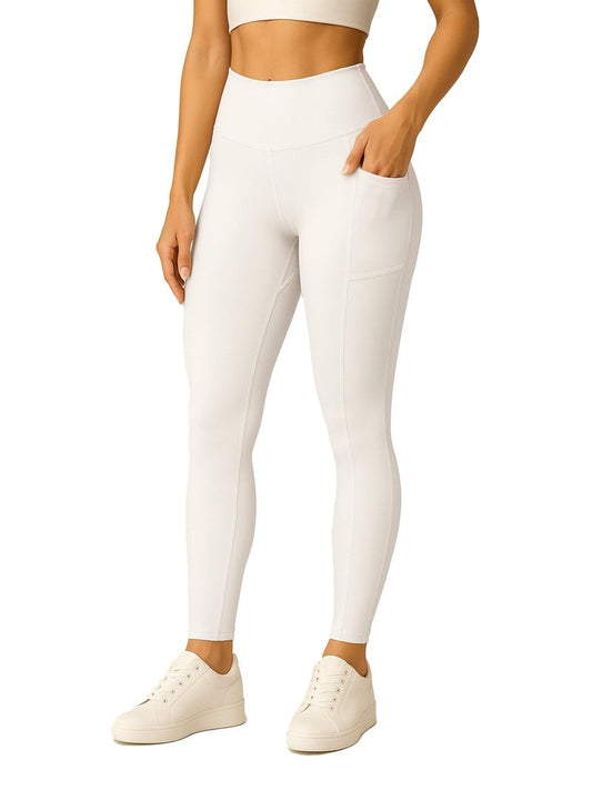 Conceited Leggings with Pockets for Women Tummy Control - High Waist - Pockets - Workout - Yoga - ⅞ - Off White - Large