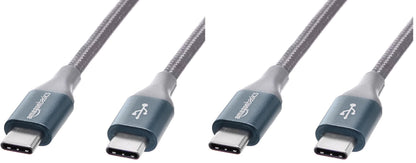 Amazon Basics USB-C to USB-C 2.0 Fast Charger Cable, Nylon Braided Cord, 480Mbps Speed, USB-IF Certified, for Apple iPhone 16/15, iPad, Samsung Galaxy, Tablets, Laptops, 10 Foot, Silver
