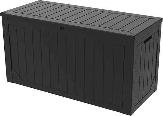 Outdoor Storage Box, 100 Gallon Deck Box Outdoor Storage Bench Outside Waterproof Resin Storage Bench, Lockable Patio Cushions, Garden Tools Storage For Furniture, UV Resistant(Black)