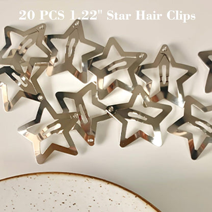 20 PCS 1.22" Star Hair Accessories - Non-Slip Metal Snap Clips and Barrettes for Girls & Women, Y2K Style