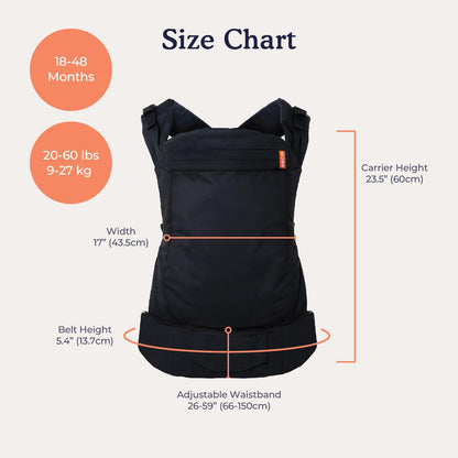 Beco Toddler Carrier with Extra Wide Seat, 100% Cotton Toddler Carrying Backpack Style and Front-Carry, Lightweight & Breathable Child Carrier, Toddler Sling Carrier 20-60 lbs (Metro Black)