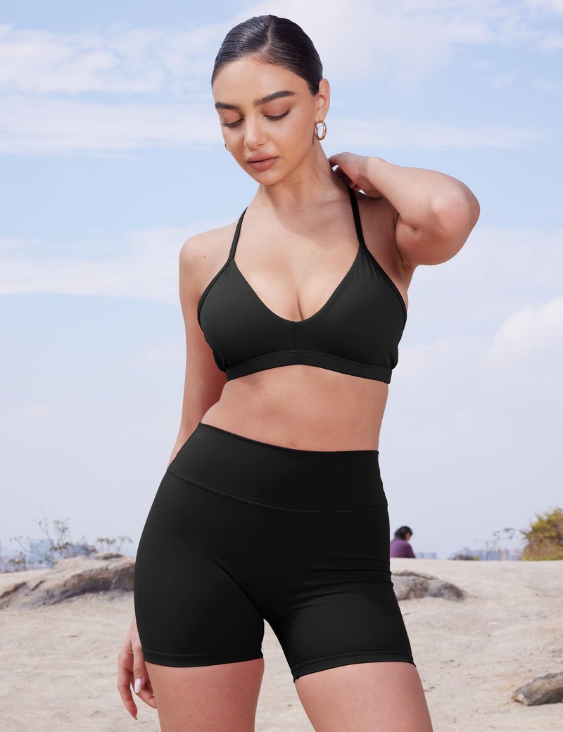 YEOREO Women's Biker Shorts 4.5" / 6" Workout Gym Shorts Craze High Waist Tummy Control Hidden Scrunch Running Yoga Black S