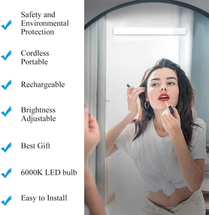 OOWOLF Vanity Mirror Light,Cordless Portable Makeup Light 6000K USB Rechargeable Brightness Dimmable for Bedroom Dressing Table, Bathroom, Dressing Room Mirror