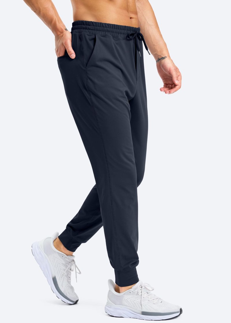 G Gradual Men's Joggers with Zipper Pockets Athletic Workout Running Track Pants Stretch Gym Sweatpants for Men(Navy,L)