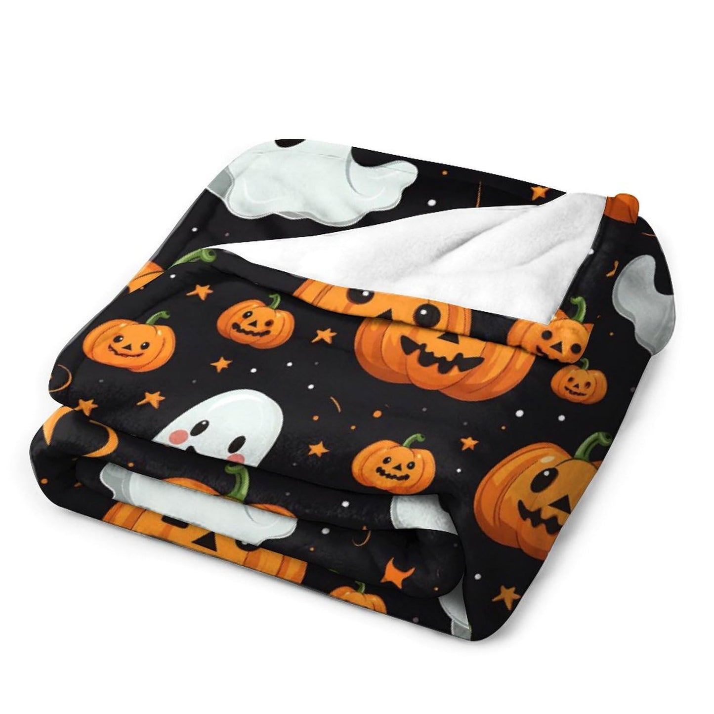 Flannel Fleece Blanket, Throw Soft Warm Fluffy Plush Blanket, Spider Webs Witch's Hat Black Bats and Decorated Pumpkins Print on Bed Couch Chair Living Room(40 * 30in,Halloween Happy)