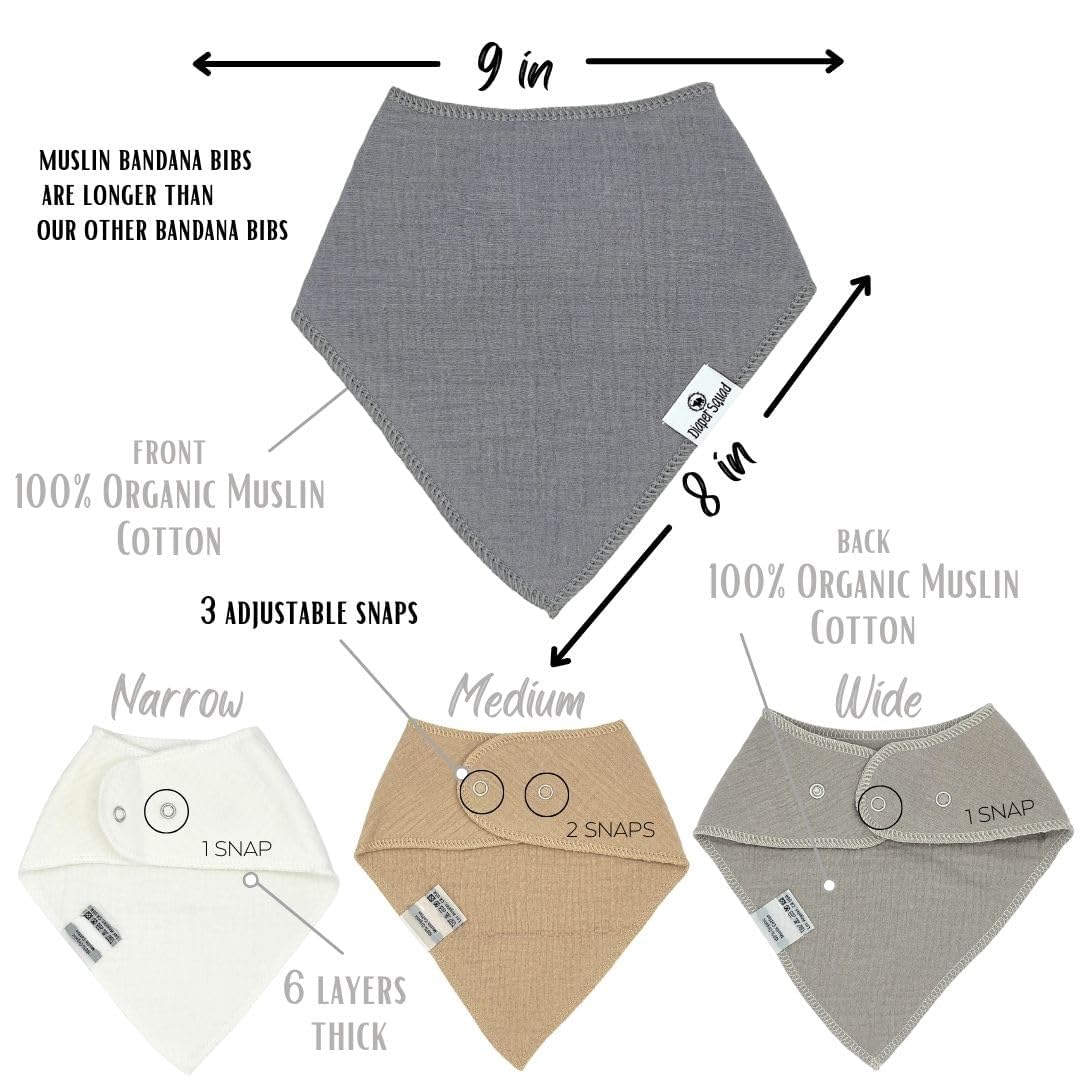 DiaperSquad's 10-Pack Baby Bibs for Drooling and Teething, Bibs for Boys, Baby Girl - Solid Cotton Baby Drool Bibs (Neutral - 100% Muslin)