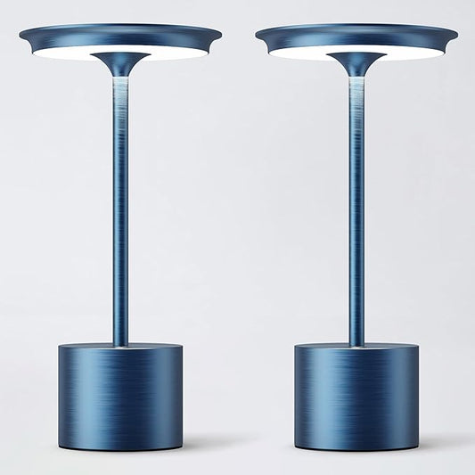 Cordless Table Lamp, Portable Rechargeable 6000mAh Outdoor Table Lamp, 3 Color Stepless Dimming Battery Powered Lamp, LED Table Light for Dinner/Restaurant/Outdoor (Blue)