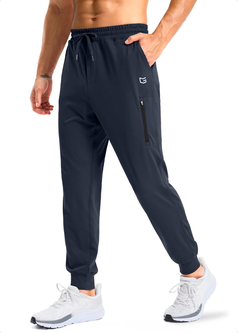 G Gradual Men's Joggers with Zipper Pockets Athletic Workout Running Track Pants Stretch Gym Sweatpants for Men(Navy,L)