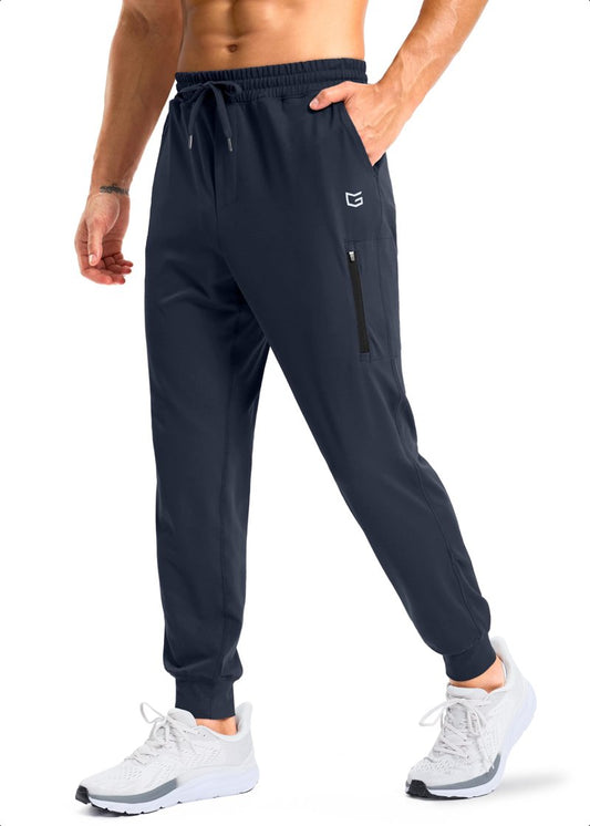 G Gradual Men's Joggers with Zipper Pockets Athletic Workout Running Track Pants Stretch Gym Sweatpants for Men(Navy,L)