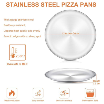 HaWare Pizza Baking Tray Set of 2, 12 inch Stainless Steel Pizza Pan Oven Tray, Round Baking Sheet, Less-Stick, Non Toxic & Healthy, Heavy Duty & Dishwasher Safe