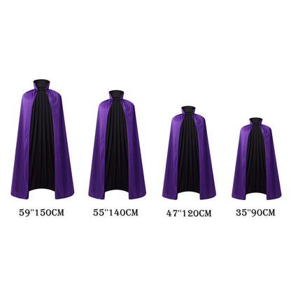 55" Stand Collar Reversible Cloak Masquerade Cape Costume, Black and Purple (55"/140cm, Black and Purple)