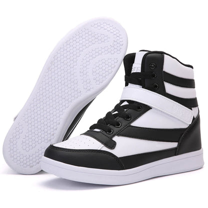 UBFEN Womens High Top Ankle Support Sneakers Black White Hidden Wedge Heel Retro Halloween Party Tennis Shoes for Girls Cosplay Removable Insole Footwear Size 7.5