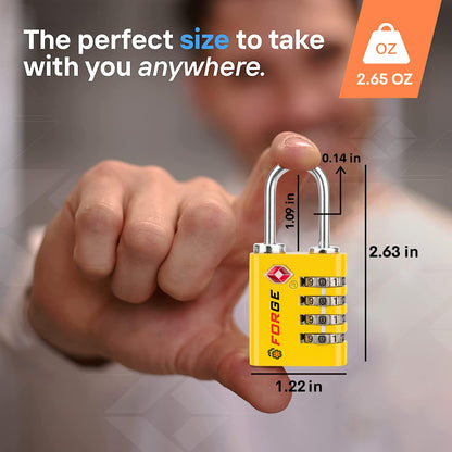 Forge Dual-Opening: Key or Combination Access Lock, TSA Approved Locks for Luggage, Pelican case, Travel, Gym, School, Stainless Steel Shackle. (Multi Color, 4 Pk)