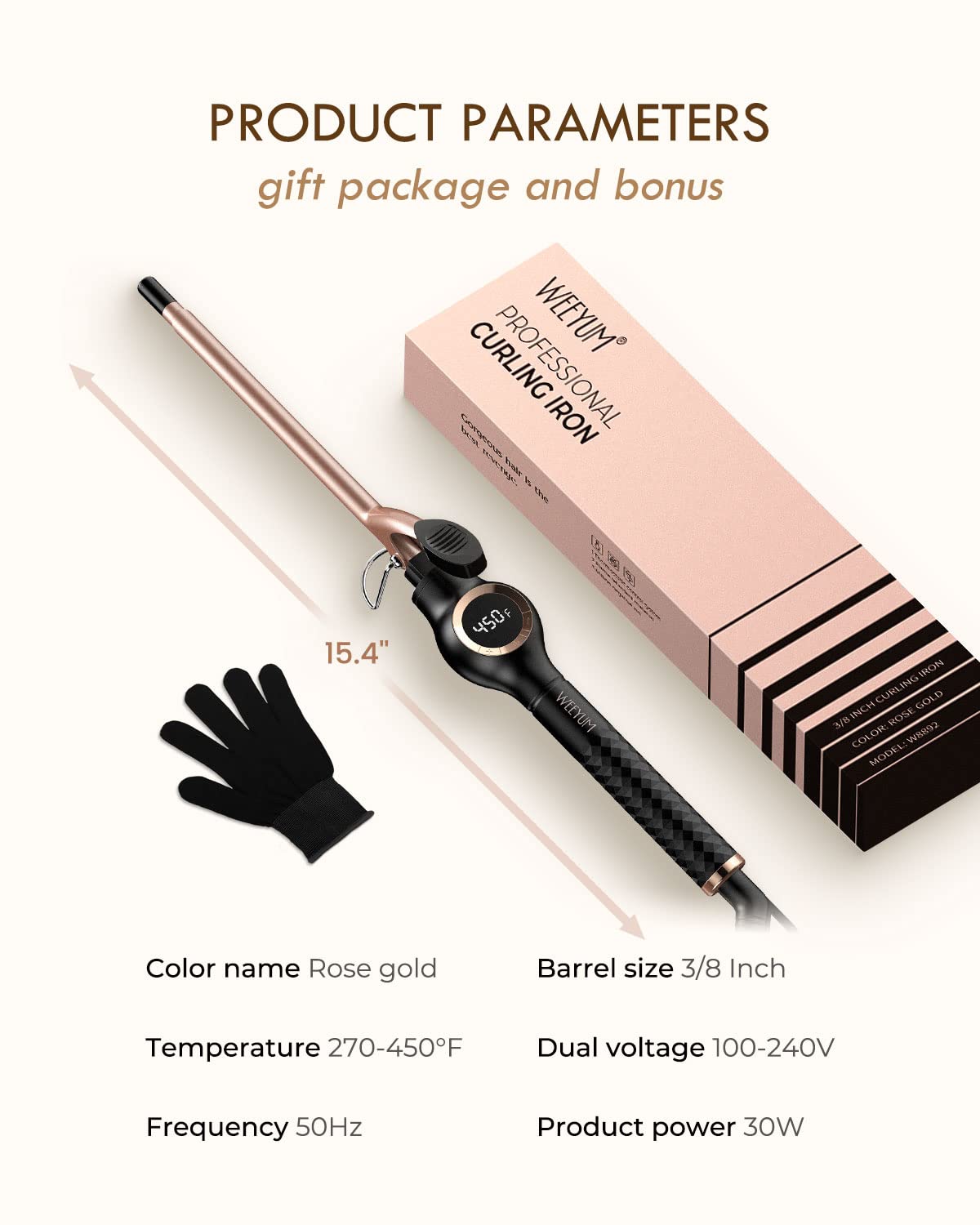 Large Curling Iron 2 Inch, Ceramic Long Barrel Hair Curling Wand, Hair Styling Tool, Dual Voltage, LCD Display, Black