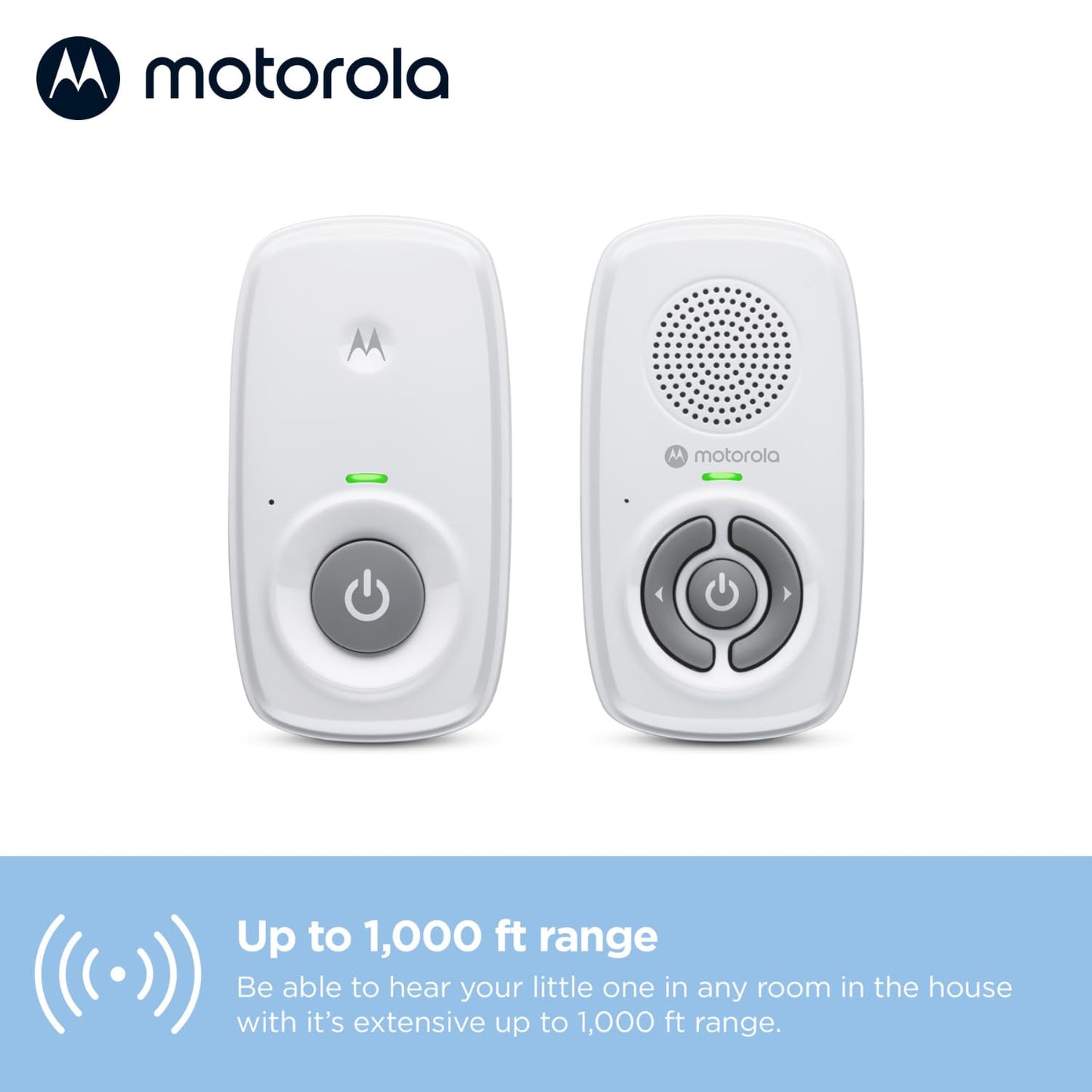 Motorola Nursery AM21/MBP21 Audio Baby Monitor - Digital Baby Monitor with DECT Technology for Audio Monitoring - 300 Meter Range - High Sensitivity Microphone - White