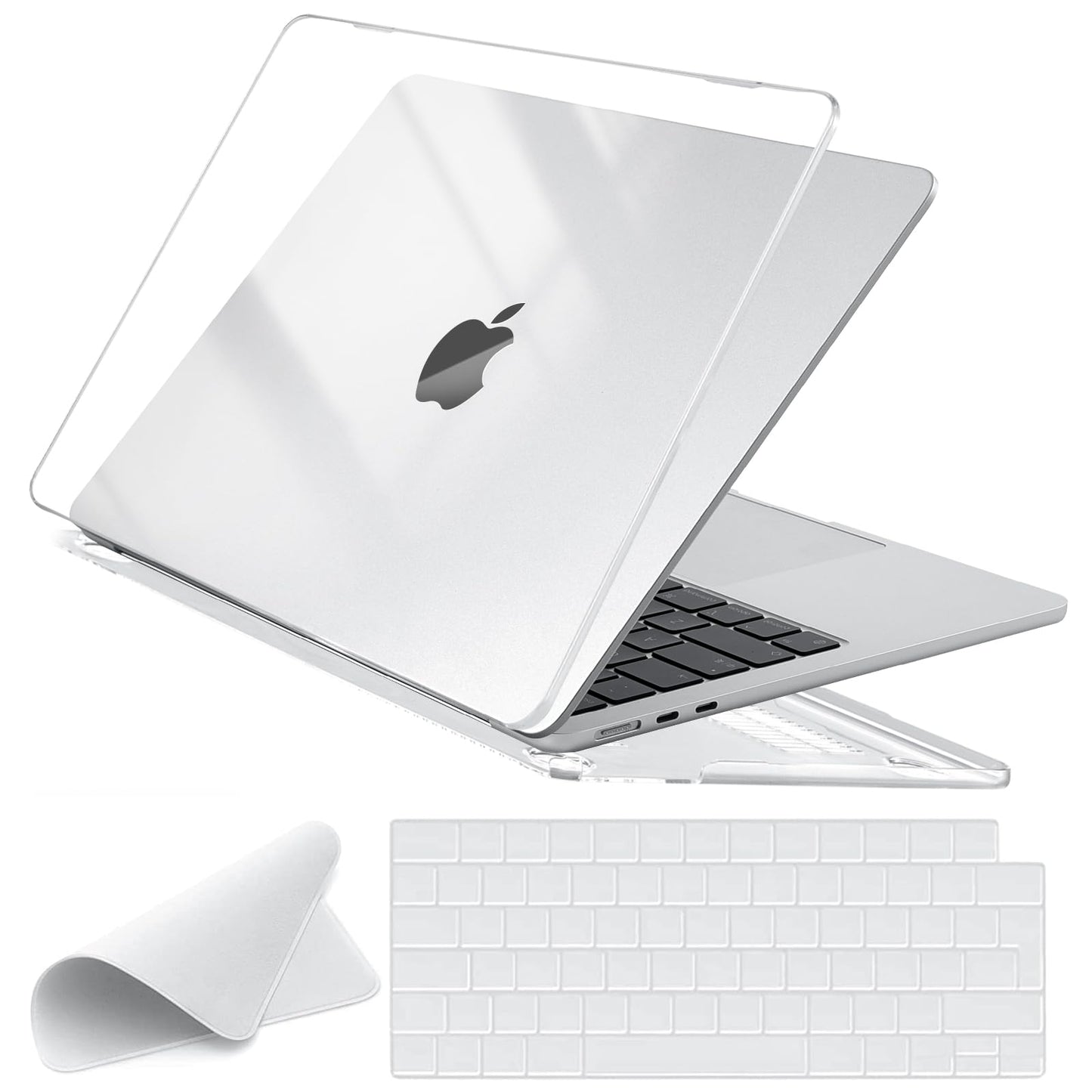 EooCoo Compatible with MacBook Air 13 inch Case M4 A3240 M3 A3113 M2 A2681, 2025 2024 2022 with Touch ID, Mac 13.6 Anti-scratch Plastic Hard Shell + Keyboard Cover + Polishing Cloth - Crystal Clear