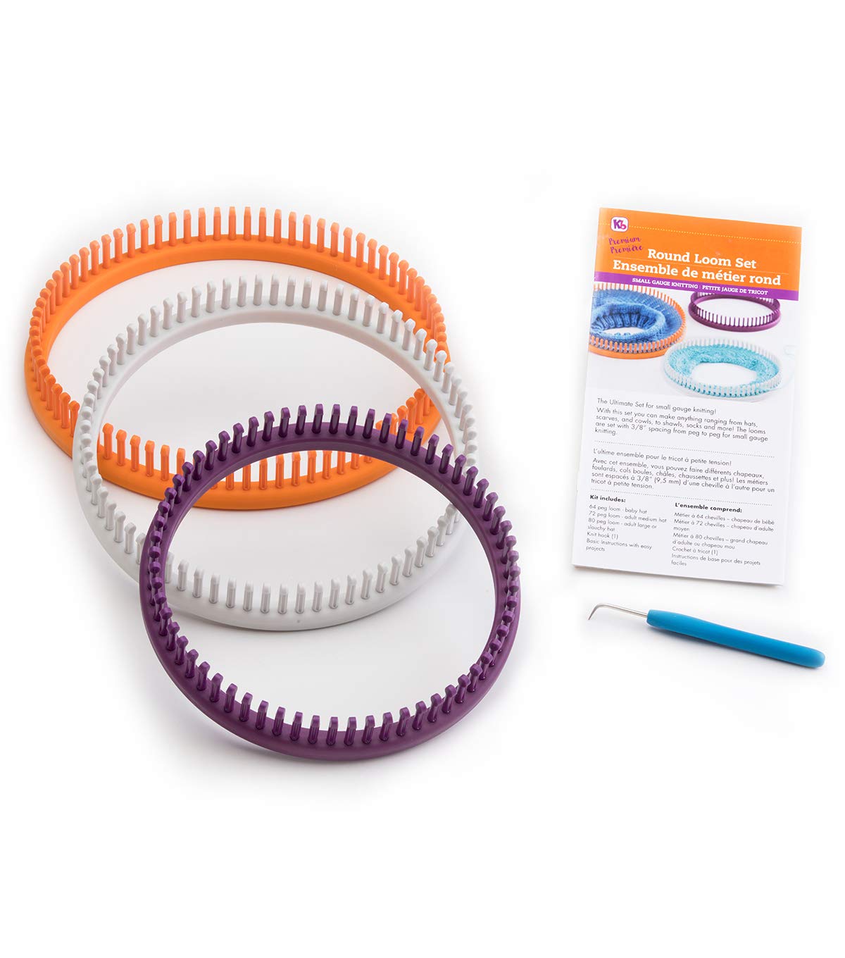 Authentic Knitting Board 'Premium' Round Knitting Looms Set, 3/8" Small Gauge KB Looms (3 Loom Set)