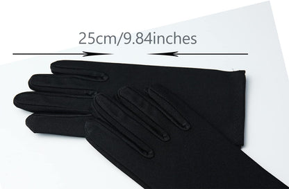 Chendvol Men's and Women's Wrist Length Stretchy Spandex Gloves Costume Banquet Wedding Party Short Gloves (Black)